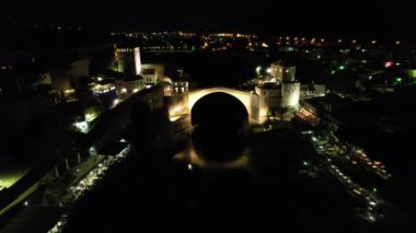 Aerial Floodlit Mostar Köprüsü