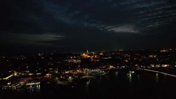 Mosquée Suleymaniye nocturne aérienne — Video