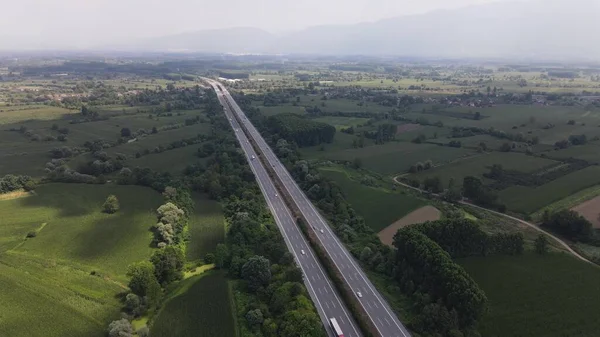 Vista aérea superior tráfego rodoviário — Fotografia de Stock