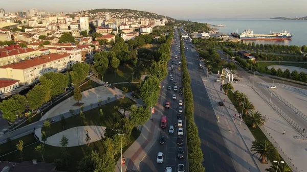 Hava Aracı Görünümü Şehir Sahil Trafiği