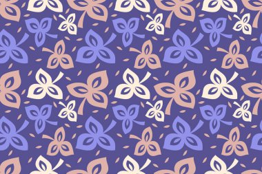 Küçük bir çiçekte şirin bir çiçek deseni. Kusursuz vektör dokusu. Moda baskıları için zarif bir şablon. Küçük beyaz çiçeklerin baskısı. Leylak arkaplan. Vektör illüstrasyonu