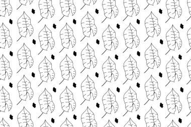 El çizimi, pürüzsüz desen. Sonbahar teması, çınar yaprağı siluetleri beyaz arka planda. Moda, tekstil ve duvar kağıdı için hazır. Vektör illüstrasyonu