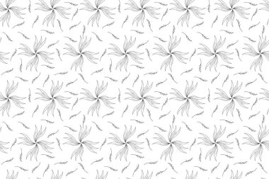 Yaprak siluetlerinin stilize edilmiş siyah hatları var. Tasarım, duvar kağıtları, desen dolguları, ambalaj kağıtları, yüzey dokuları, kumaşlar için kullanılabilir. Vektör illüstrasyonu.