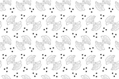 Bitmeyen çiçekli arka plan. Çiçeksiz desen, beyaz üzerine el çizimi sanat yaprakları. Tek renkli, botanik orman bitkileri ağaç yaprakları. Vektör illüstrasyonu