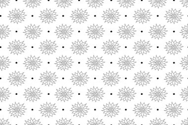 Çiçeksiz desen. Beyaz bir arka planda papatya ya da papatya. Tekstil, kumaş, ambalaj kağıdı ve ambalaj için sonsuz desen. Vektör düz stil. Vektör illüstrasyonu