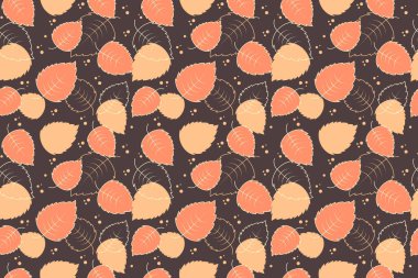 El çizimi yaprakları ve vektör illüstrasyonuyla kusursuz, botanik sanatsal desen çizimi