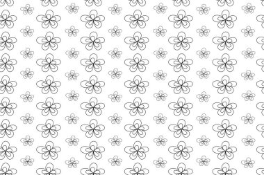 Beyaz arka planda dış hatları çizili desen. Elle çizilmiş dikişsiz çiçek karalamaları. Sanat dokusu, duvar kağıtları, ambalaj kağıdı ya da davetiye için. Vektör illüstrasyonu