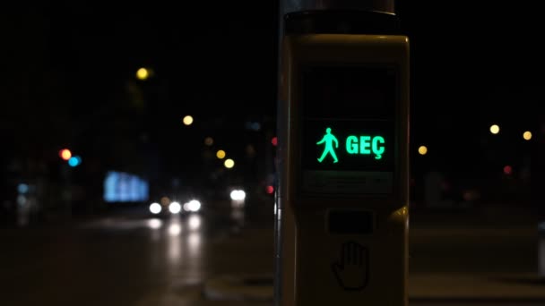 Vista Noturna Semáforo Parado Tardio Semáforos Pedestres Verdes Vermelhos Semáforos — Vídeo de Stock