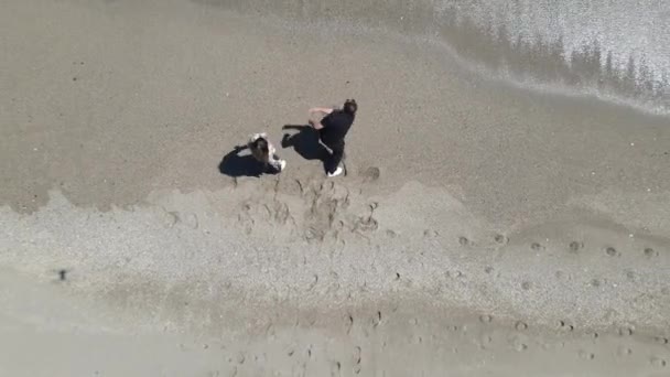 Aerial Cuplu Tânăr Petrece Timp Împreună Plajă Cuplu Minunat Distrându — Videoclip de stoc