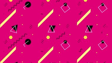 Renkli pembe akışkan memphis ile soyut arkaplan, düşen geometrik element pembe akışkan arka plan animasyonu, zarif ve lüks dinamik stili