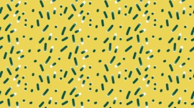 Yeşil çizgiler dinamik desen, sarı zemin üzerindeki girdap çizgilerinin grafik tasarımı çizimi, Memphis stili ve farklı renklerde yeşil çizgiler.