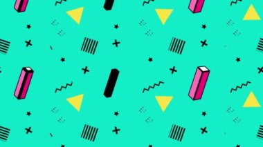 3 boyutlu dönen kutular turkuaz arka planda, koleksiyon trendi ögeleri geometrik şekiller, arkaplan için renkli animasyon, grafik tasarım 