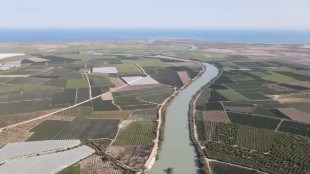 Aerial Drone View Wide Delta Turkey River Feeding Land Plots — Stock video