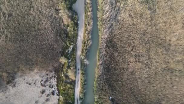 Aerial Drone View Goksu Delta Boats Anchored Delta View Swamp — Αρχείο Βίντεο