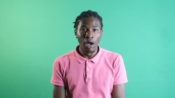 Black Man Making Sad Surprised Male Model Mimics Who Were — Vídeo de stock