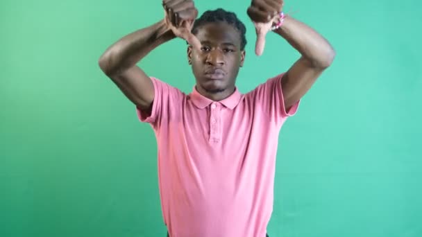 Man Making Dislike Sign Black Teenager Making Dislike Sign Both — Video Stock