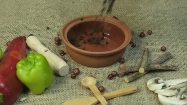 Slow Motion Fall Seeds Natural Products Thematic Table Advertisement Spring — Video Stock