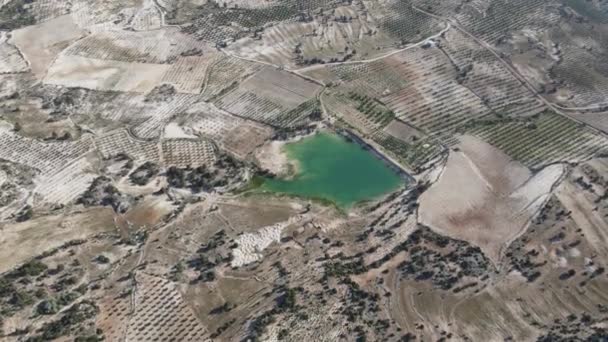 Luchttuin Irrigatie Vijver Drone Uitzicht Het Land Irrigatie Zwembad Tussen — Stockvideo