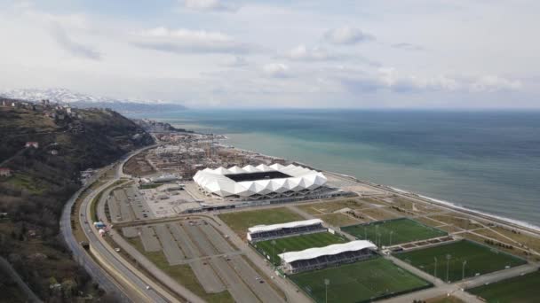Aerial View Trabzonspor Football Stadium Football Field Stadium Highway Drone — 图库视频影像