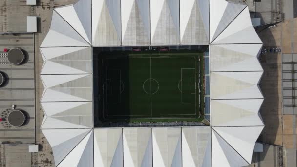 Aerial Top View Stadium Playing Football Green Football Ground Stadium — Vídeos de Stock