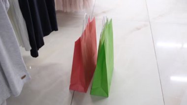 Red green shopping bag, red green shopping bag standing on a white background, take away shopping bags