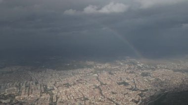 Rainbow drone view over the city of manisa, building view of the city from spil mountain, rainbow view over building layout