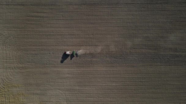 Aerial Drone View Tractor Tilling Land Working Tractor Farmland Image — 비디오