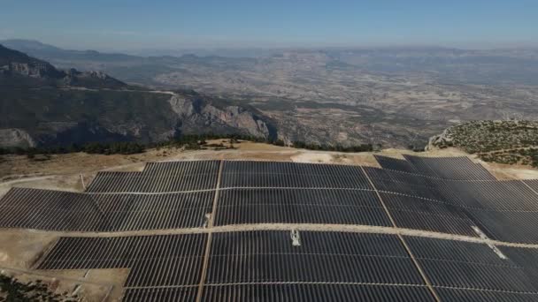 Solar Energy Panels Installed Forest Land Drone View Solar Energy — Stockvideo
