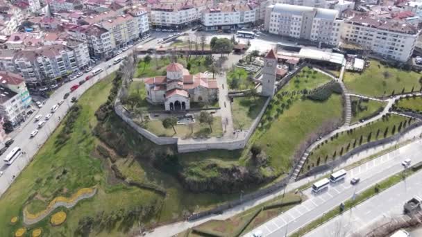 Drone View Hagia Sophia Mosque Beach Trabzon View Old Church — Stockvideo