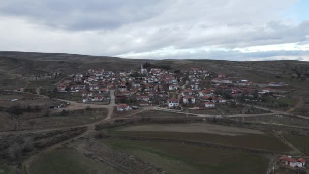 Aerial Drone View Small Village Small Population Tile Roofed Houses — Vídeo de Stock