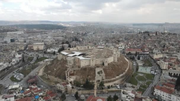 Drone View Ancient Castle Middle City Gaziantep Castle Surrounded Buildings — Stok video