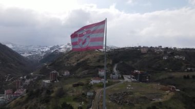 The image of the waving flag of Trabzonspor which is in Turkeys sports team, the flag of the football team waving on the flagpole