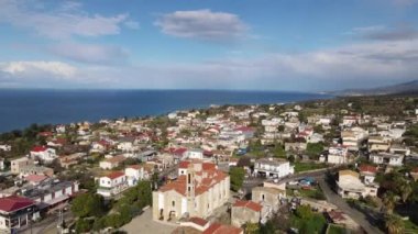 Drone view of the TRNC Esentepe Mosque, the historical Esentepe Mosque built in Girne, the Islamic place of worship in the city Girne