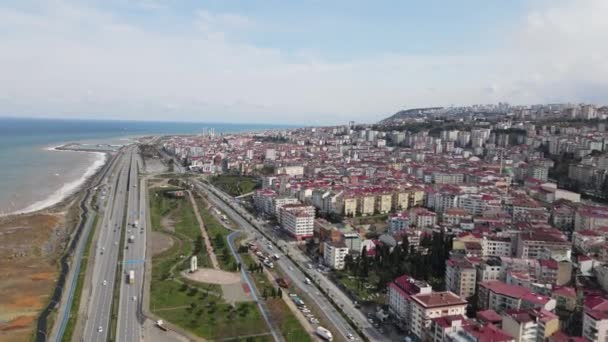 Aerial Drone View Coastal City Trabzon City Located Coastline Blocks — Video Stock