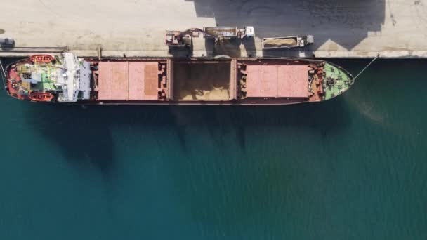 Drone View Loading Ship Cyprus Port Container Transport Freighter View — Stockvideo