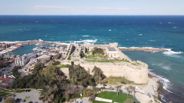 Drone View Historical Kyrenia Castle Built Sea Walls Historical Castle — Stockvideo