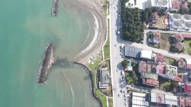 Drone View Seaside City Ordu Sea Waves Crashing Shore Public — Stok video