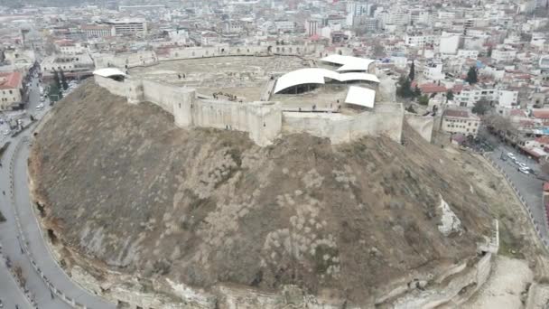 Drone View Ancient Castle Middle City Gaziantep Castle Surrounded Buildings — ストック動画