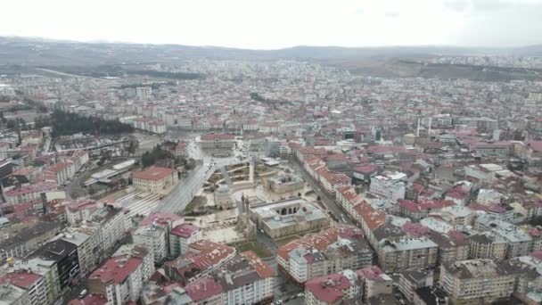 Aerial View Sivas City Center Republic Square Double Minaret Madrasah — Wideo stockowe