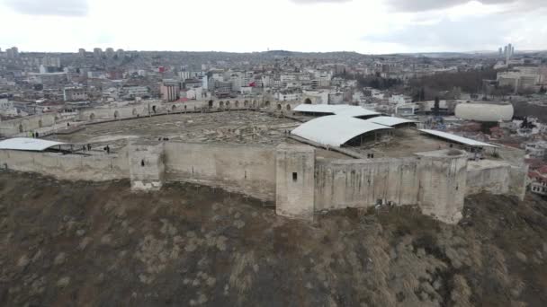 Drone View Historical Castle Made Stone Gaziantep Very Large Turkish — Stockvideo