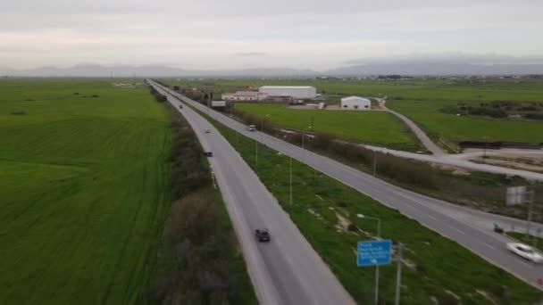 Drone View Roads Passing Green Fields Trnc Magosa Highway View — Stock video