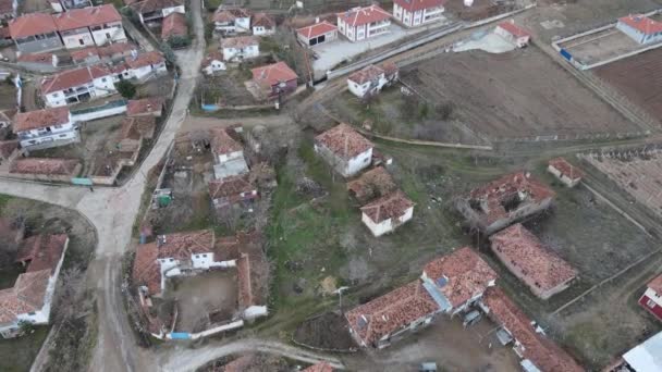 Aerial Drone View Small Village Small Population Tile Roofed Houses — Vídeo de Stock