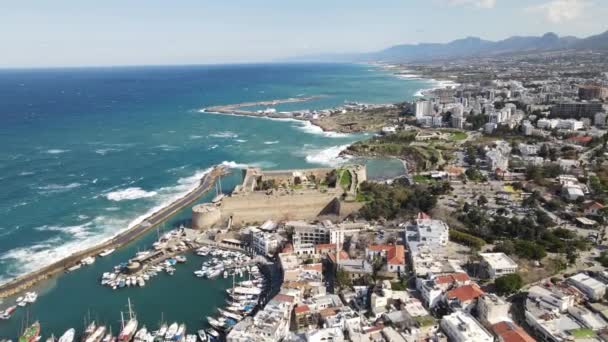 Beauty City Kyrenia Built Sea Drone View Marina Settlement City — 图库视频影像