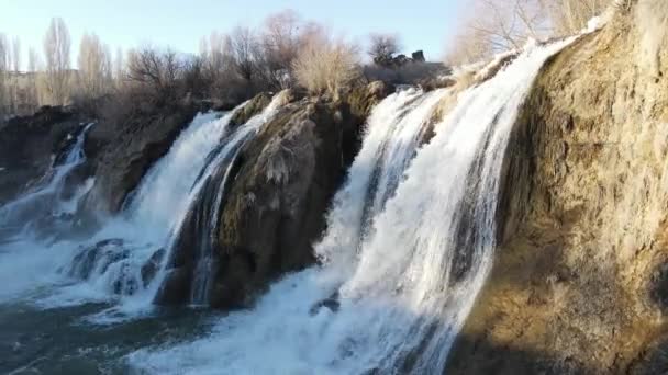 Drone View Famous Muradiye Waterfall City Van Turkey Waterfall Flowing — Stockvideo
