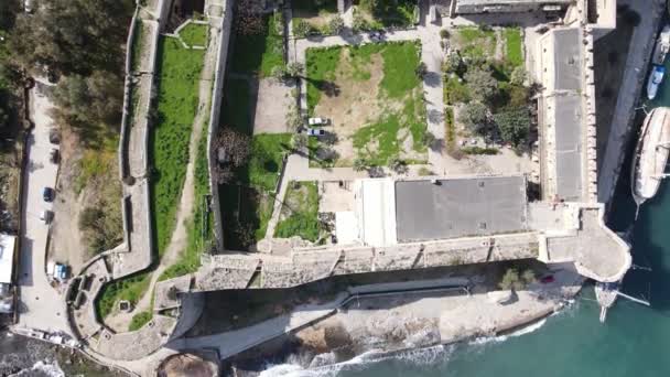 Walls Historical Castle Built Sea Kyrenia Castle Taken Drone Air — 图库视频影像