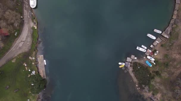 Drone View Many Boats Moored Bay Aerial View Disused Fishing — Wideo stockowe