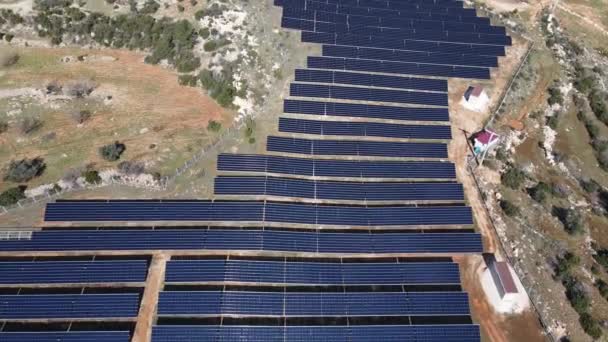 Drone View Renewable Energy Source Panels Built Land Solar Panels — Video