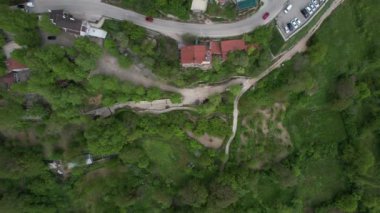 Green village built in forest, green turkish villages built in the forest, rural areas in the woods drone view, historical city of bursa, settled in the green of the rural village