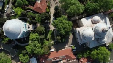 Drone View Of The Green Tomb, drone view of historical places in bursa, Drone view of the settlement around the green mosque and its complex