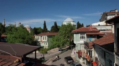 Bursa Historical Green Complex, drone view of historical green mausoleum and complex, drone view of old historical green mosque and mausoleum